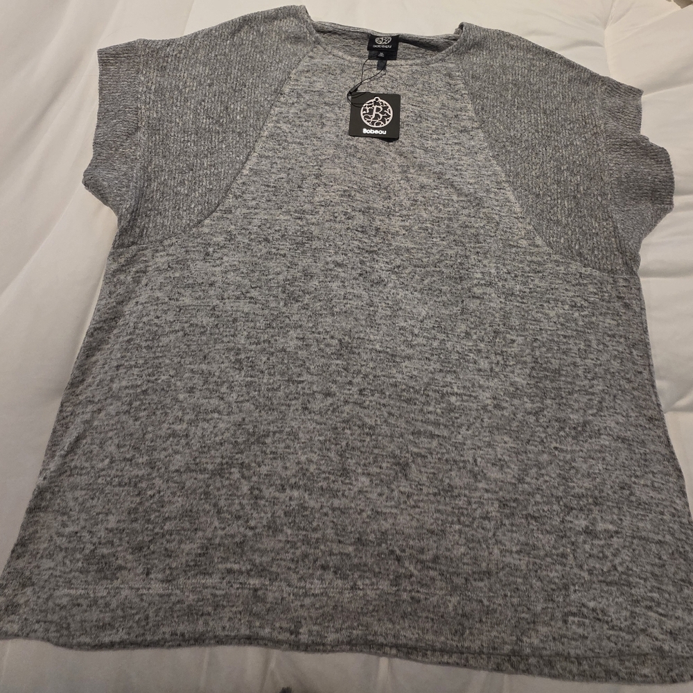 Bobeau Heather Gray Knit Top Ribbed Cap Sleeves XL NWT